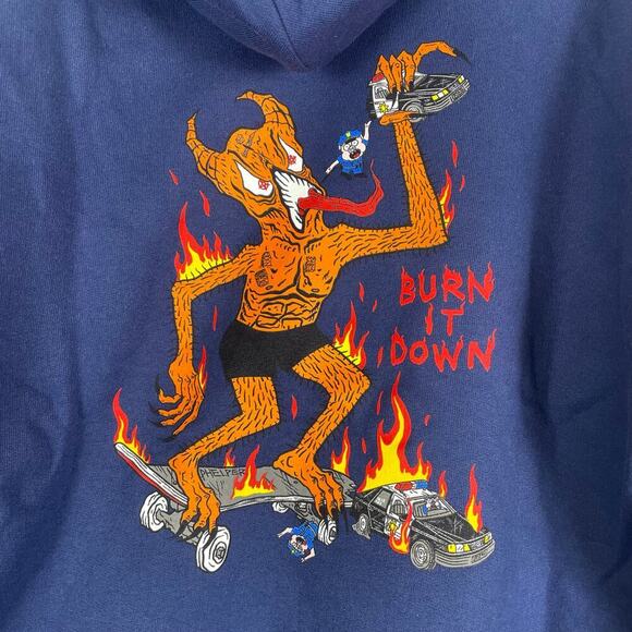 THRASHER Blue Burn it Down Hoodie SIZE Medium NWT - Picture 4 of 5